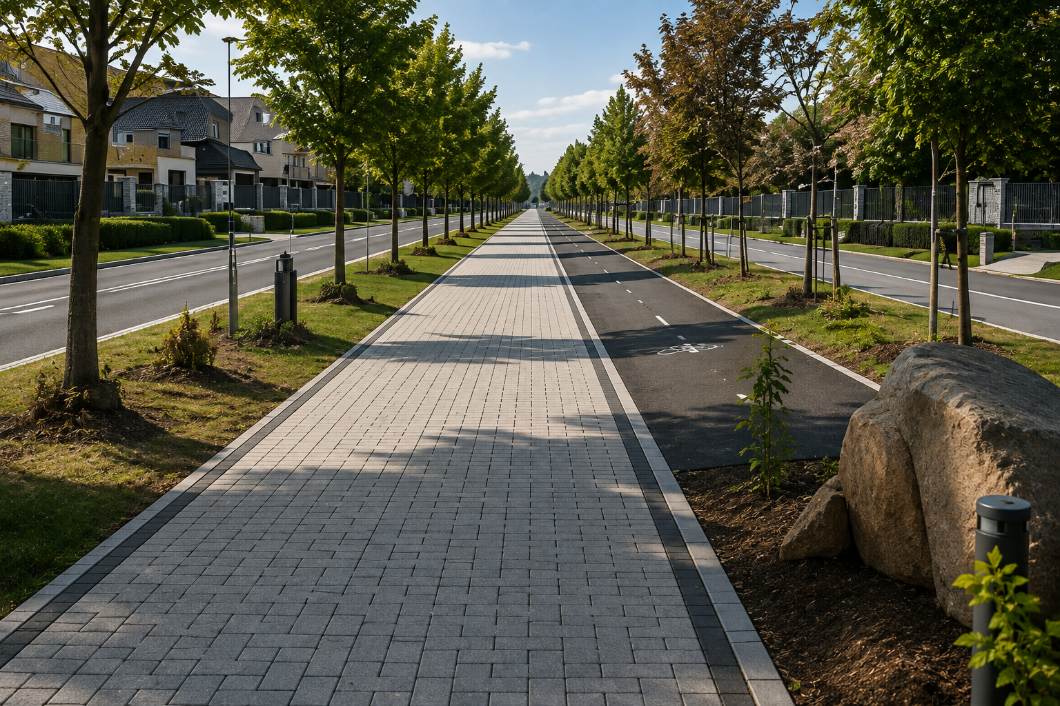 Frisch sanierter Rad- und Gehweg mit neuer Randeinfassung